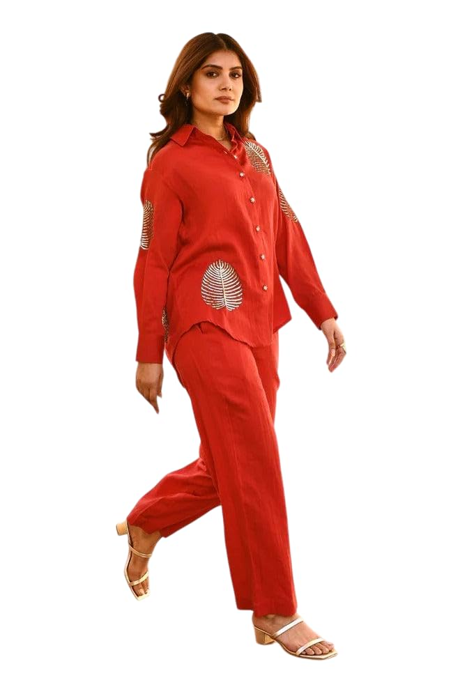 Women's Cotton Tunic & Straight Office Wear Collar-Neck Full Sleeves Suit Trouser and Top Set for Women Western Cord Set