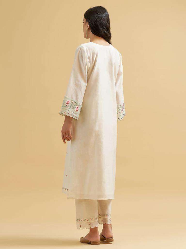 Women's Cotton Embroidered Straight Kurti With Pant
