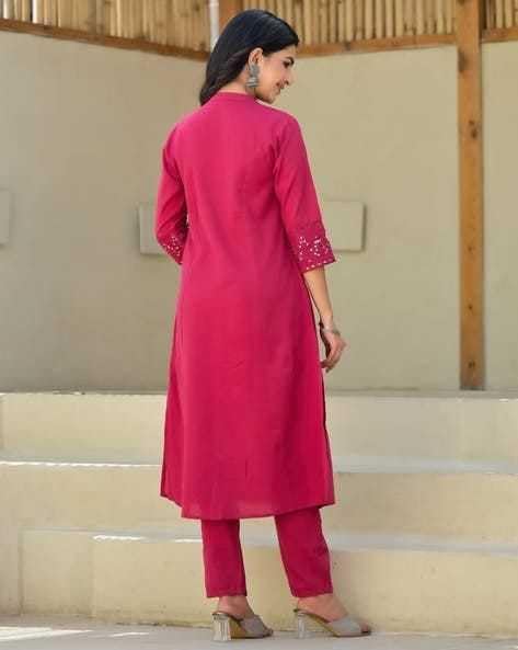 Women's Cotton Solid Flared Straight kurti with Pant