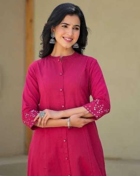Women's Cotton Solid Flared Straight kurti with Pant