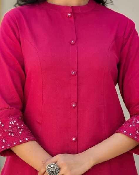 Women's Cotton Solid Flared Straight kurti with Pant
