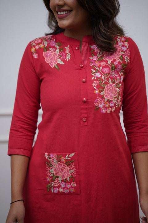 Women's Cotton Printed Straight Kurti With Pant
