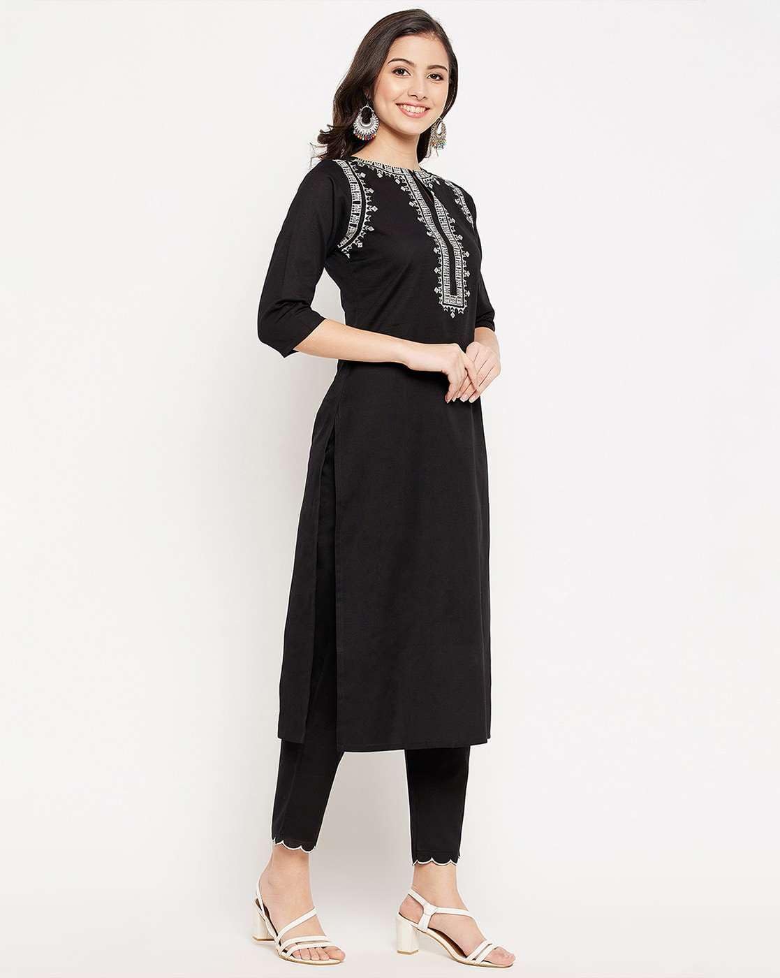 Women's Cotton Embroidered Straight kurti With fit Pant