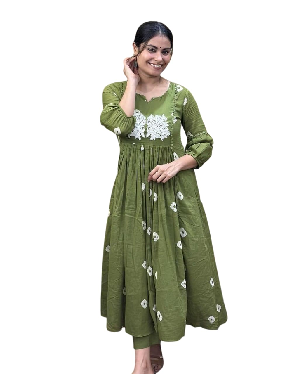 Women's Cotton Printed Long Anarkali Kurti With Pant
