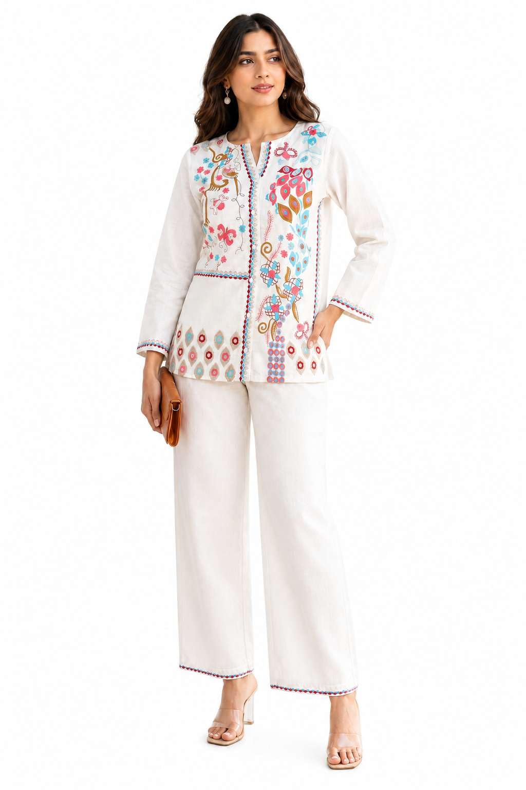 Women's Cotton Embroidery Straight Kurti With Pant Set