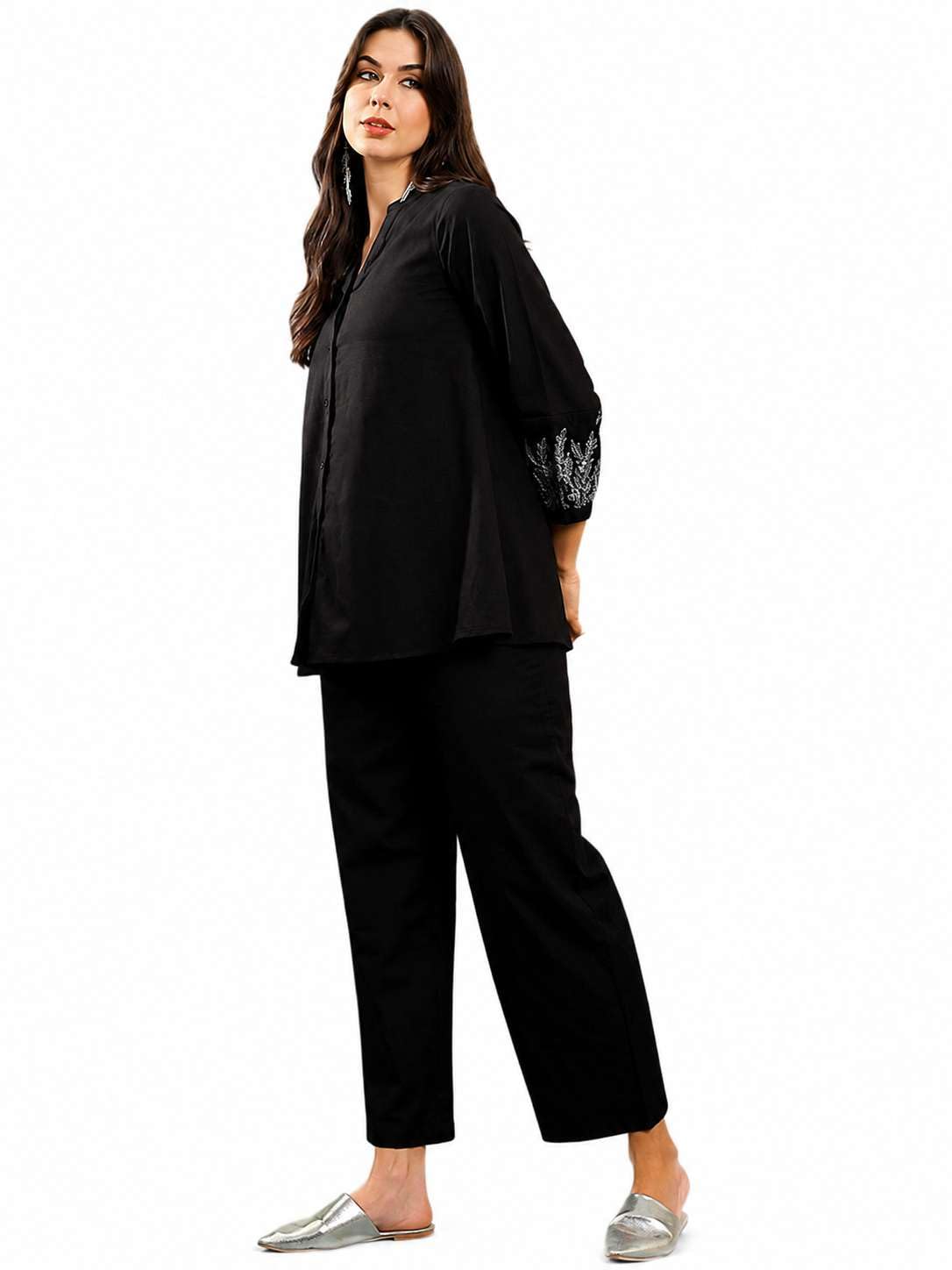 Women's Cotton Embroidered A-Line Kurti With Pant