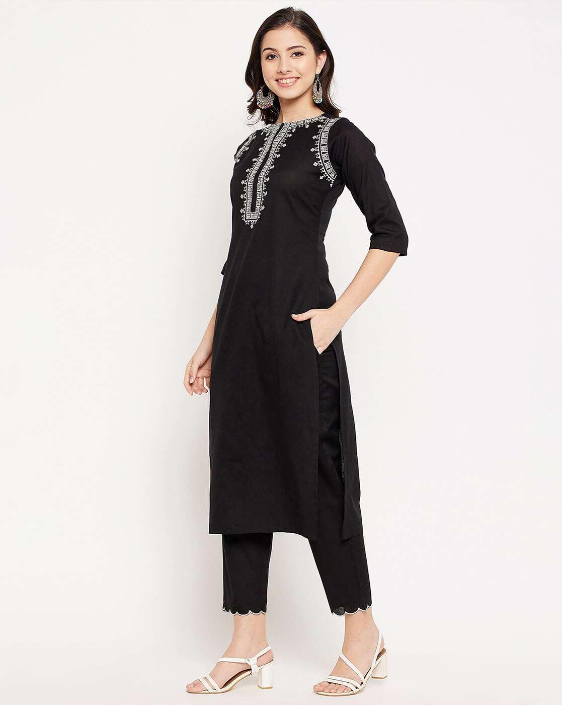 Women's Cotton Embroidered Straight kurti With fit Pant