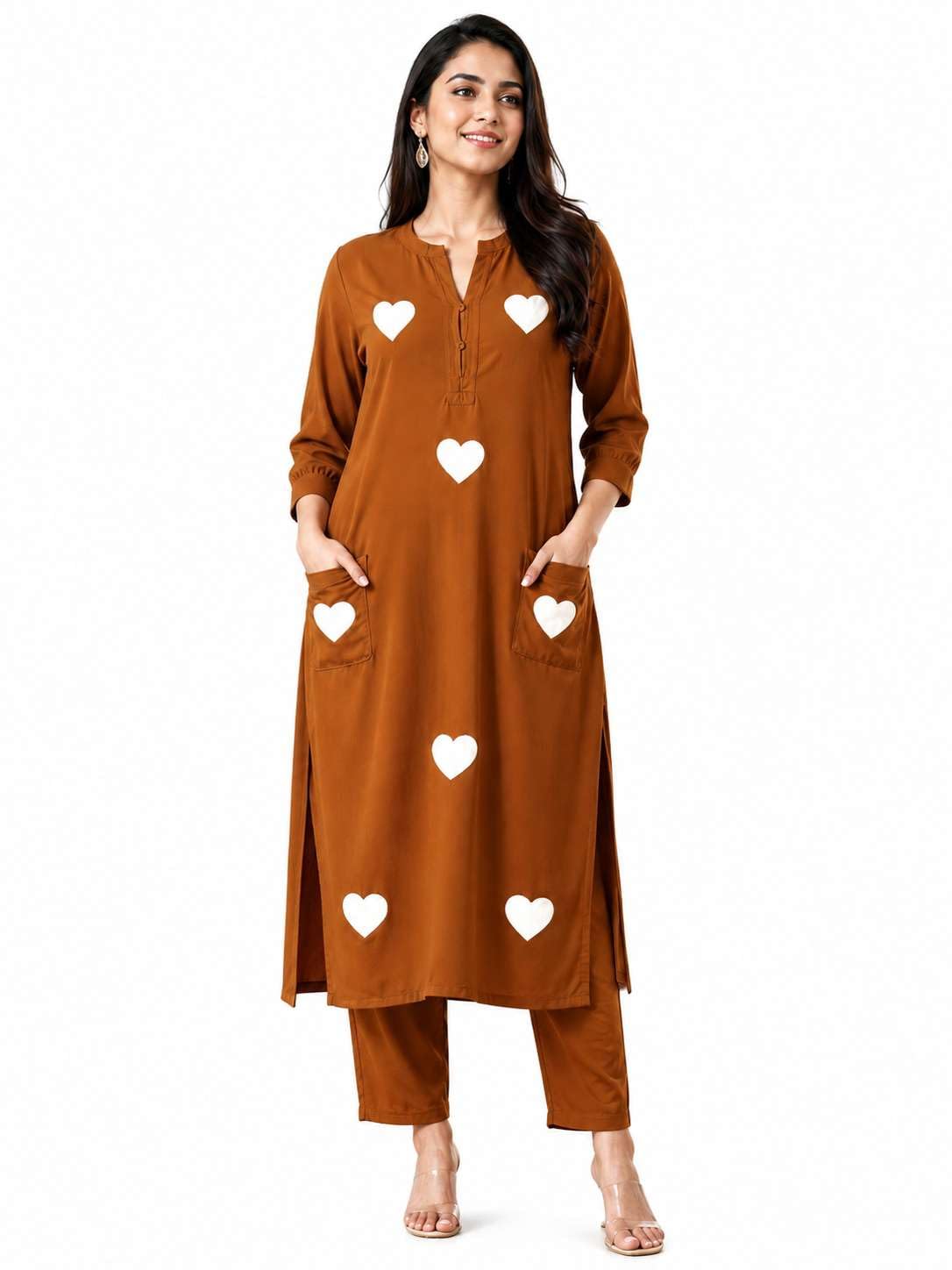 Women's Cotton Embroidered Straight Kurti With Pant Set