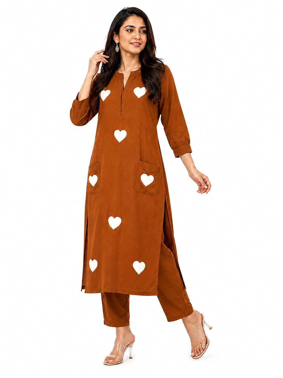 Women's Cotton Embroidered Straight Kurti With Pant Set