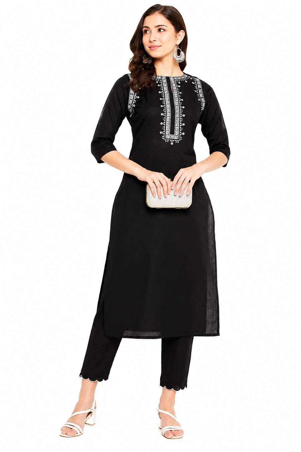 Women's Cotton Embroidered Straight kurti With fit Pant