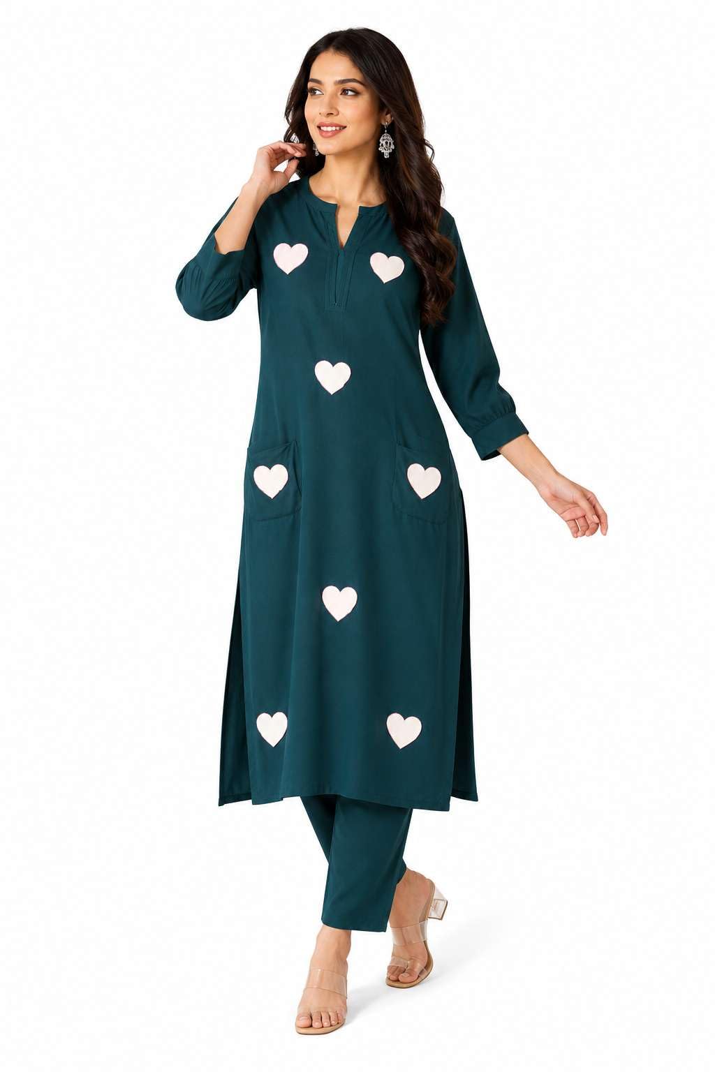 Women's Cotton Embroidered Straight Kurti With Pant Set