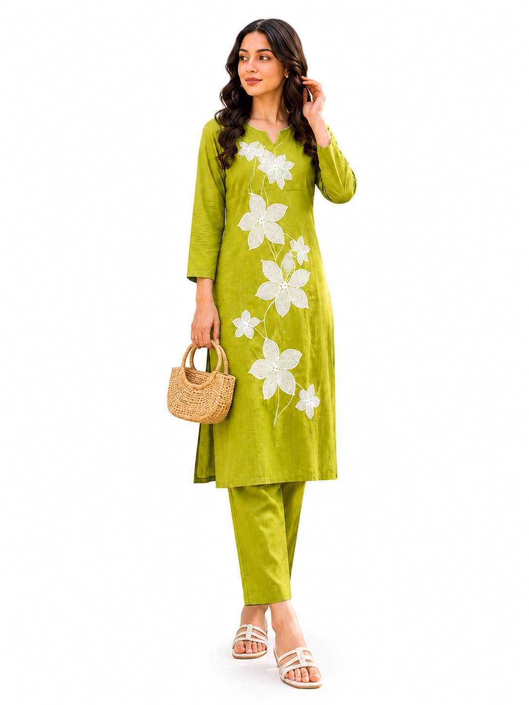 Women's Cotton Floral Printed Straight Kurti With Pant - UG-09