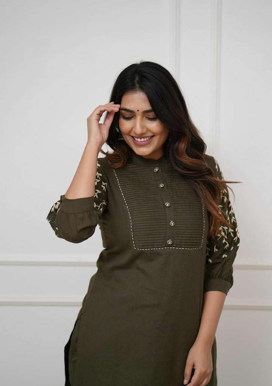 Women's Cotton Delicate Embroidery Straight Fit Kurti With Pant