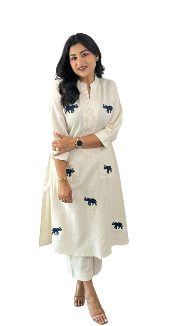 Women's Cotton Printed Straight Kurti with Pant and Dupatta set