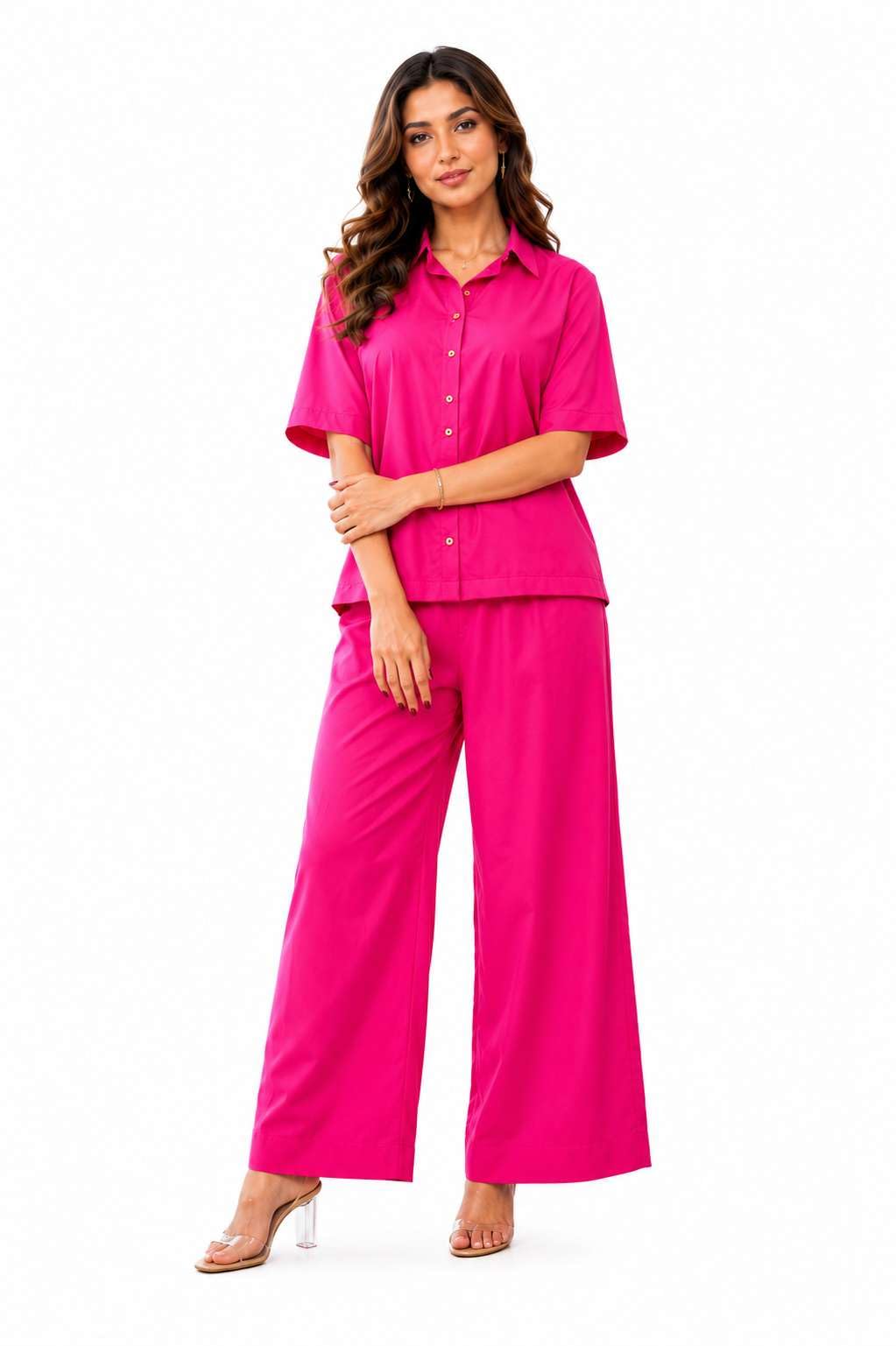 Women's Cotton Plain Straight Short Kurti With Pant Set