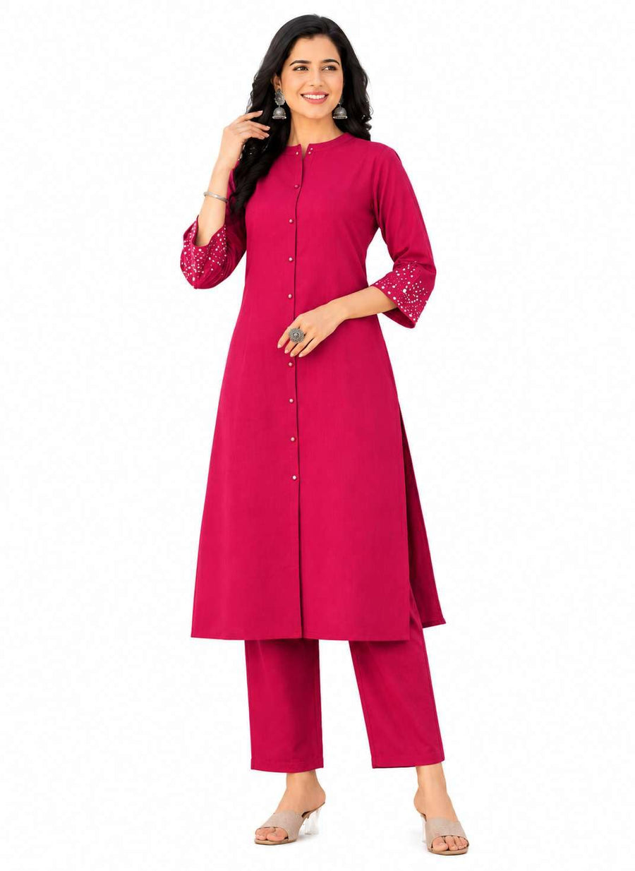 Women's Cotton Solid Flared Straight kurti with Pant