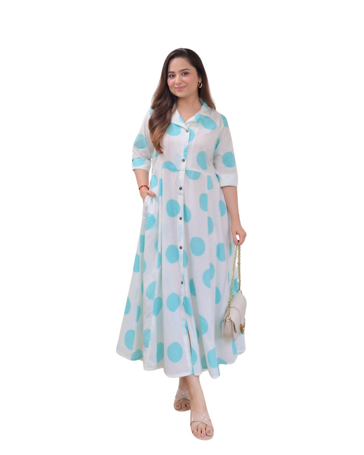 Women's Cotton Floral Printed 3/4 quarter sleeve A-Line printed kurti