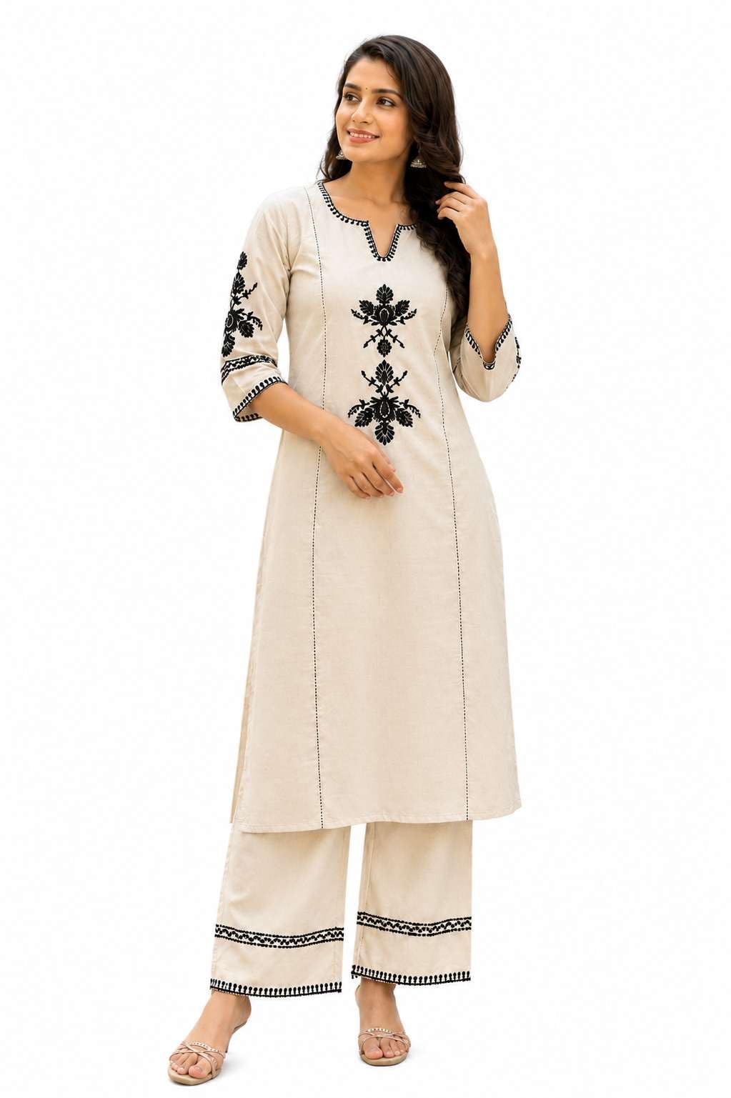 Women's Cotton Embroidered Straight kurti With relaxed fit Pant