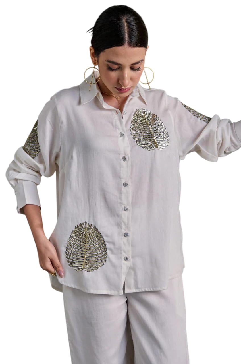 Women's Cotton Tunic & Straight Office Wear Collar-Neck Full Sleeves Suit Trouser and Top Set for Women Western Cord Set