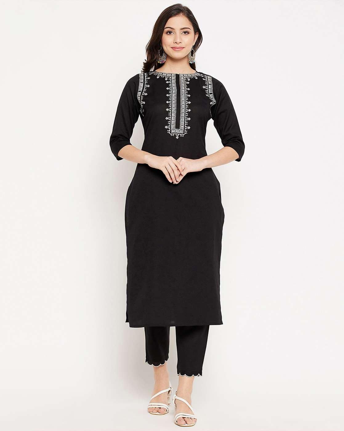 Women's Cotton Embroidered Straight kurti With fit Pant