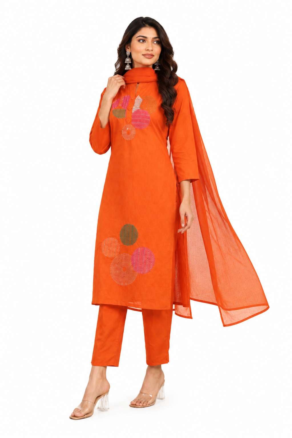 Women's Cotton Embroidery Straight Kurti With Pant Set