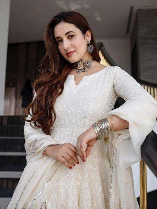 Women's Cotton Chikankari Long Anarkali Kurti With Dupatta (White)