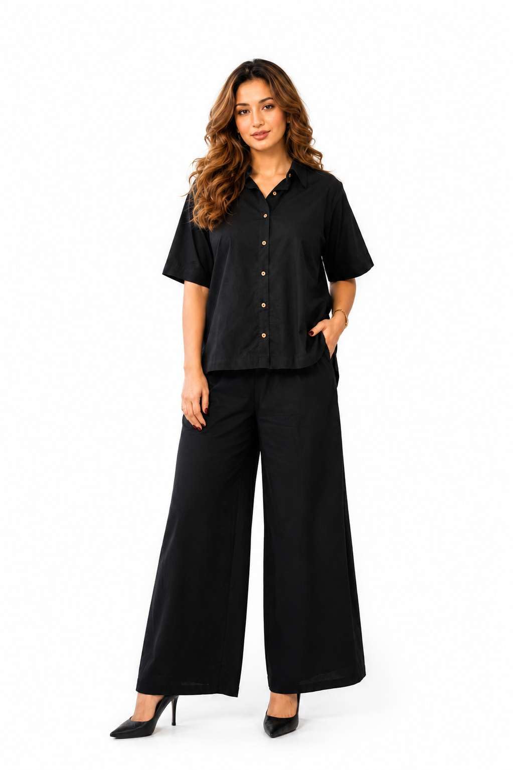 Women's Cotton Plain Straight Short Kurti With Pant Set