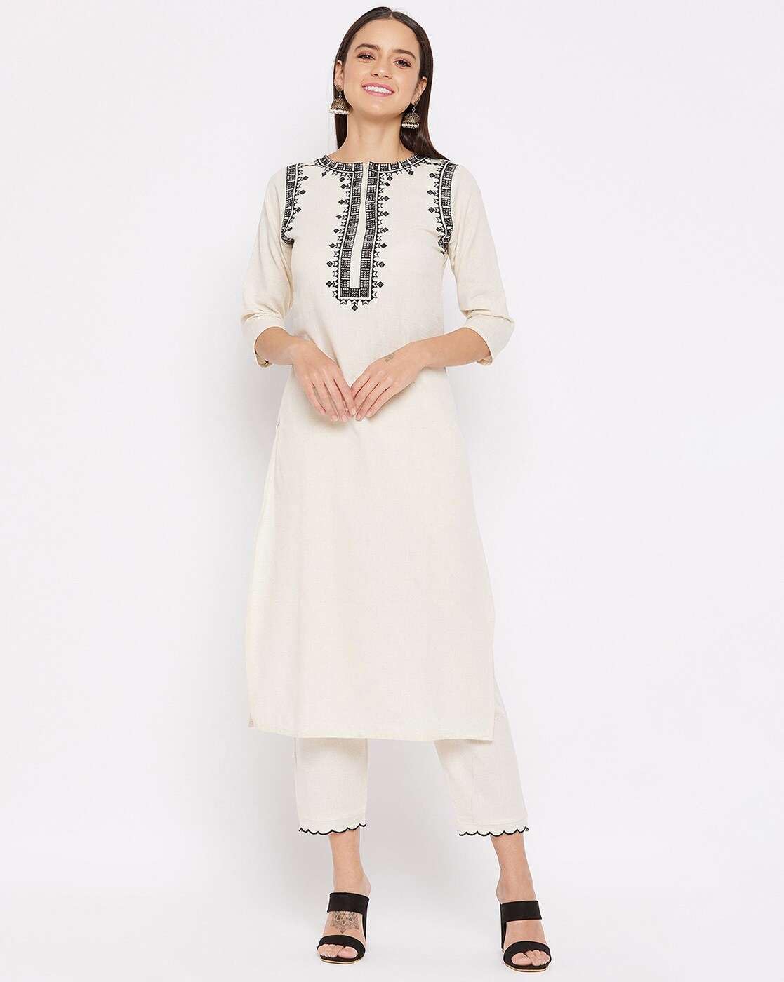 Women's Cotton Embroidered Straight kurti With fit Pant