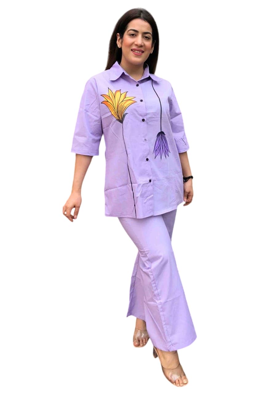 Women's Cotton Floral Printed Straight Short Shirt Kurti With Pant