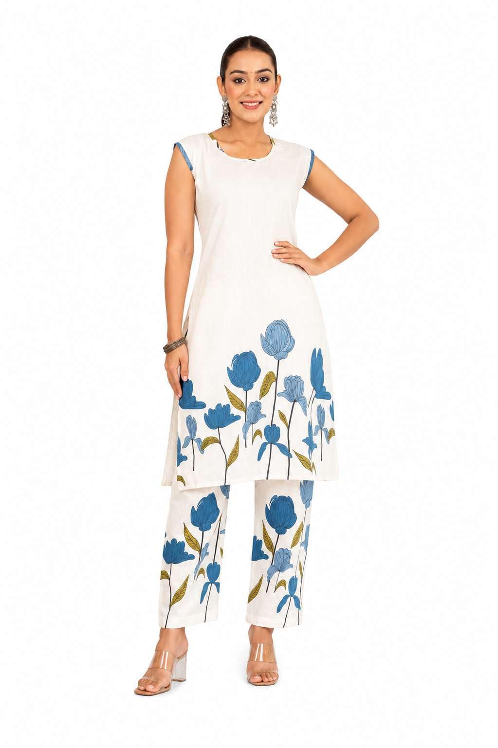 Women's Cotton Floral Printed Straight Kurti With Pant - UG-10