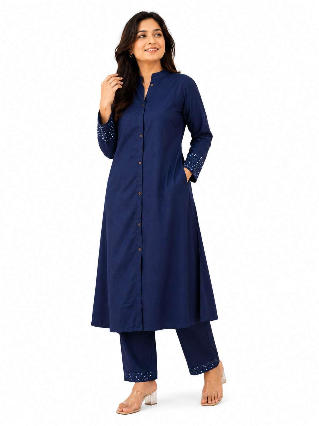 Women's Cotton Solid Flared Straight kurti with Pant
