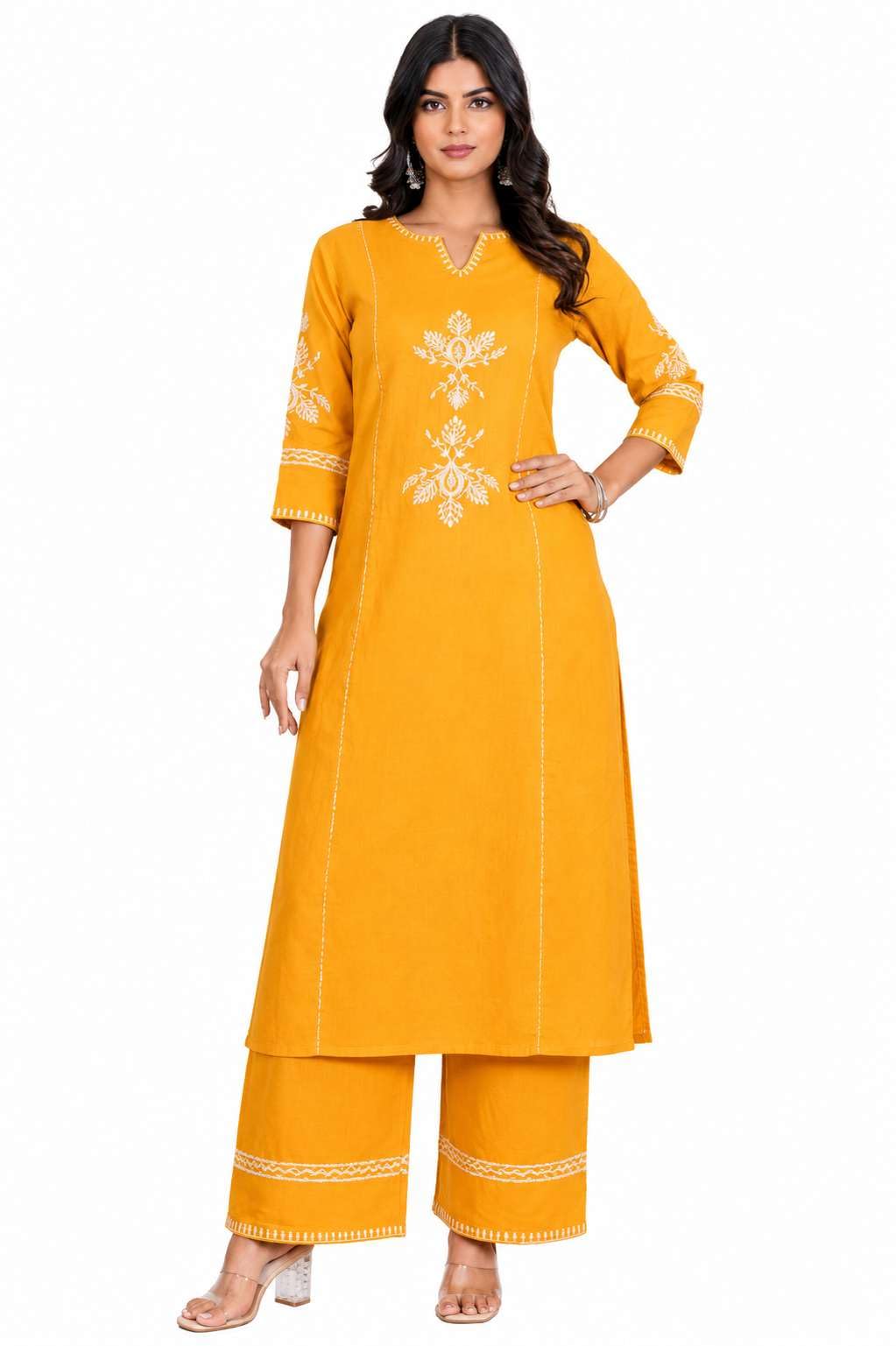 Women's Cotton Embroidered Straight kurti With relaxed fit Pant