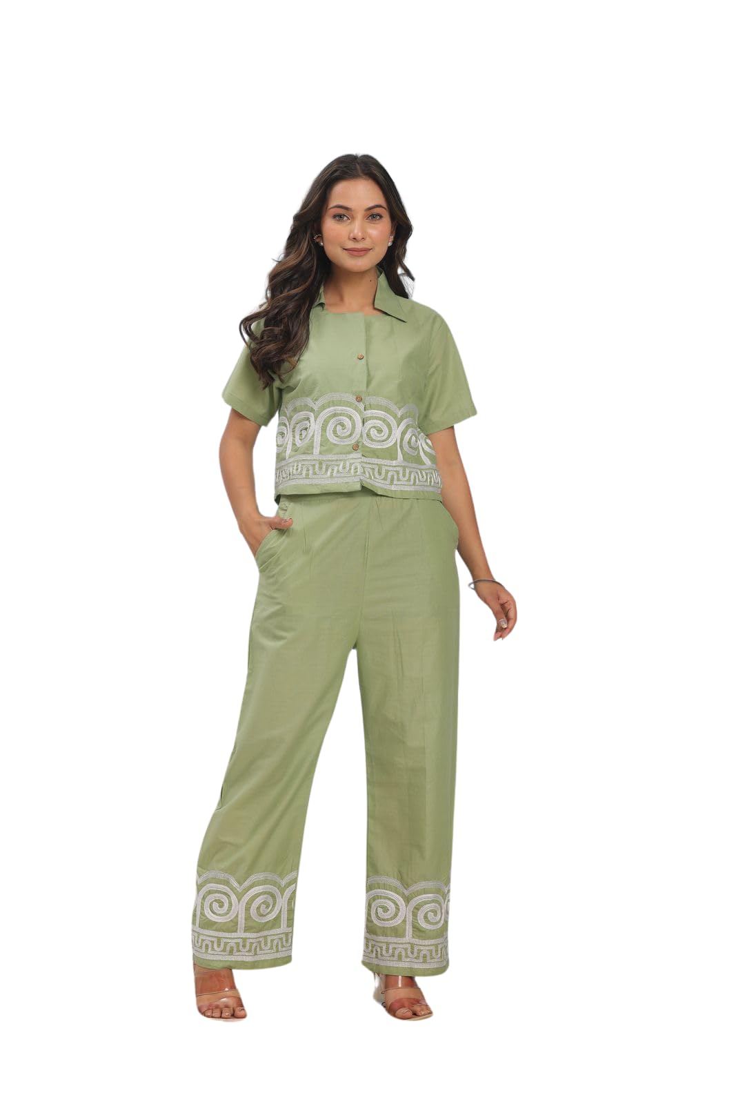 Women's Cotton Embroidered Crop top Co-Ord Set Coordinate Set Summer Wear Printed Crop Top with Pant Set