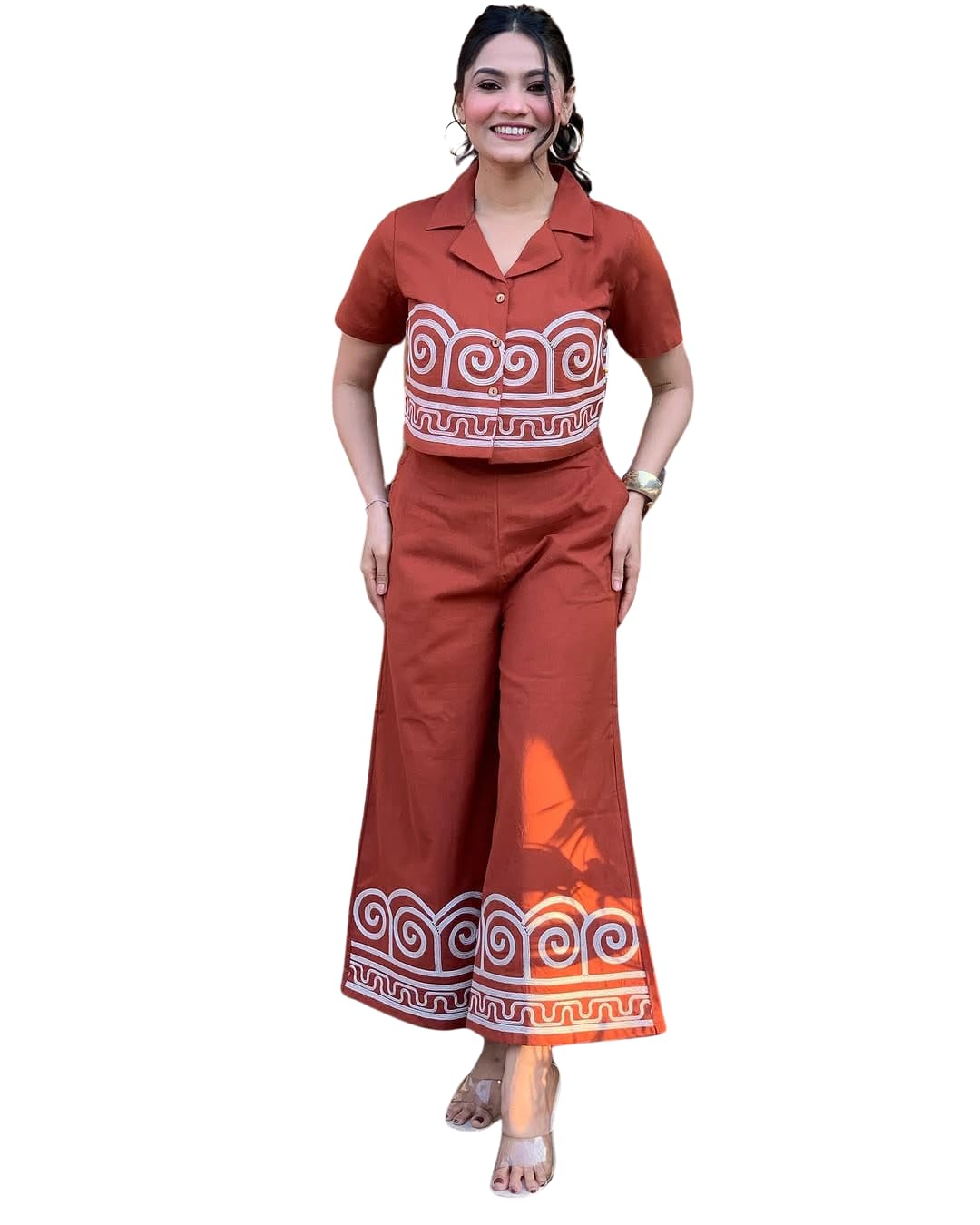Women's Cotton Embroidered Crop top Co-Ord Set Coordinate Set Summer Wear Printed Crop Top with Pant Set