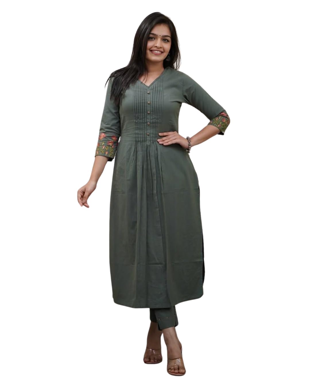 Women's Cotton a-line flared Straight Kurti With Pant