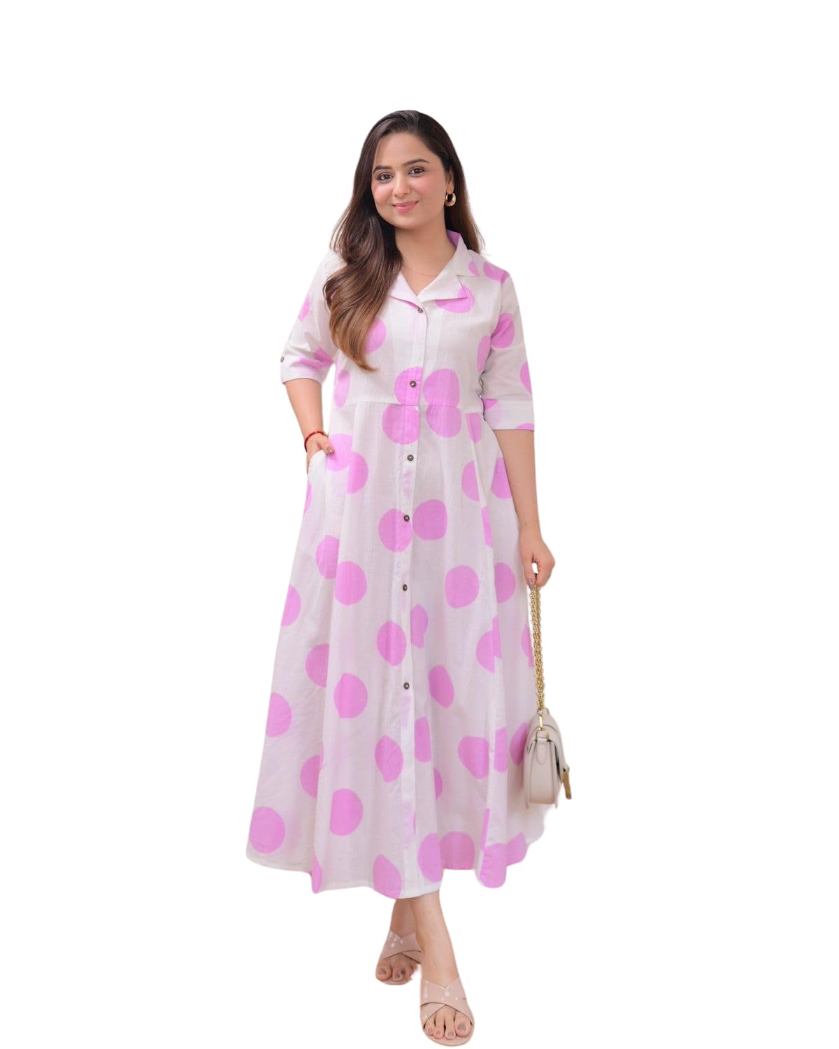 Women's Cotton Floral Printed 3/4 quarter sleeve A-Line printed kurti
