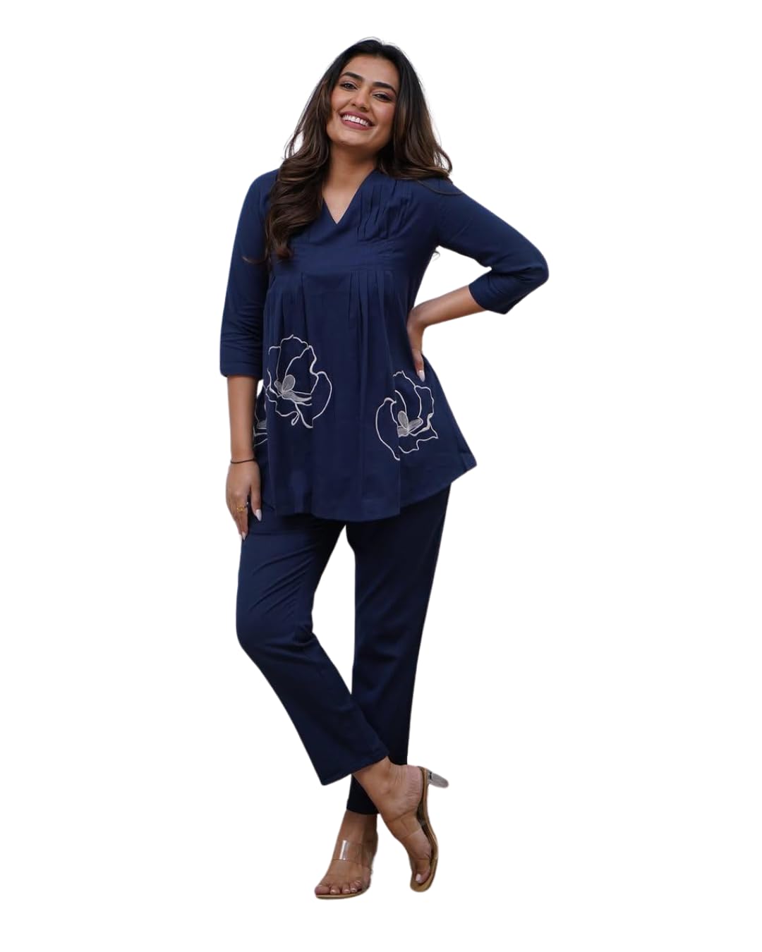 Women's Cotton Embroidered Co-ord Set 2 Piece Top Bottom Set