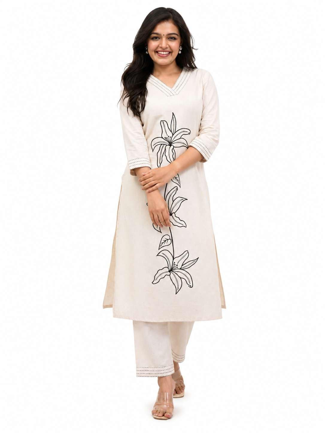 Women's Cotton Printed Straight kurti With Relaxed fit Pant