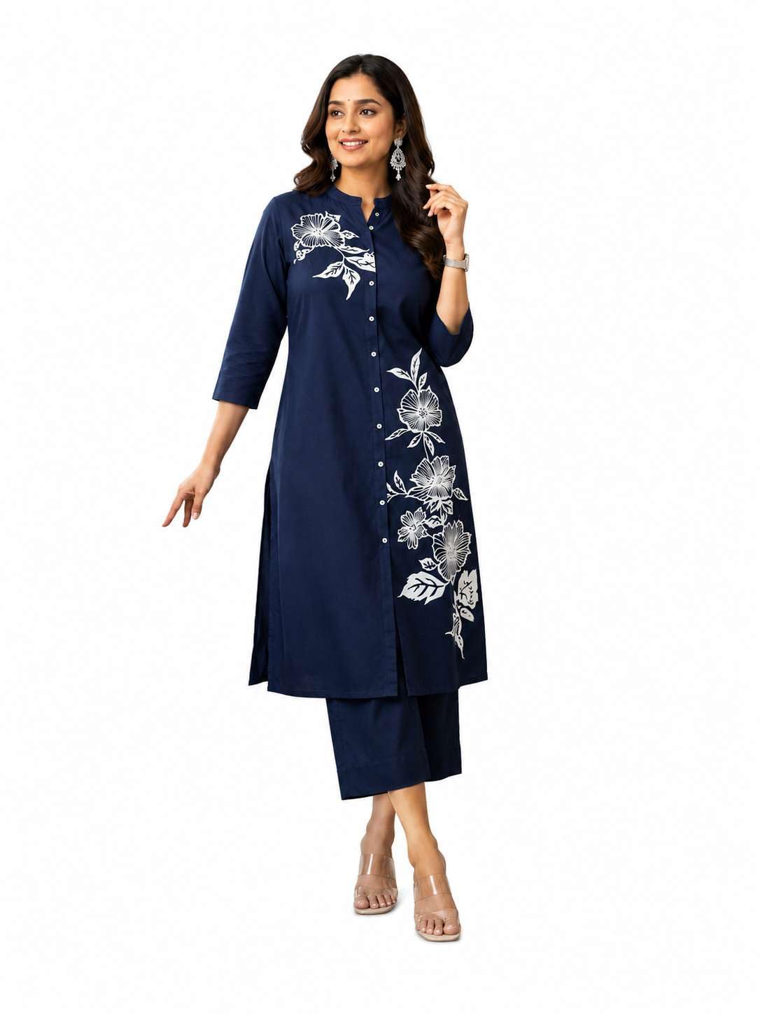 Women's Cotton Floral Printed Straight Kurti With Pant Set
