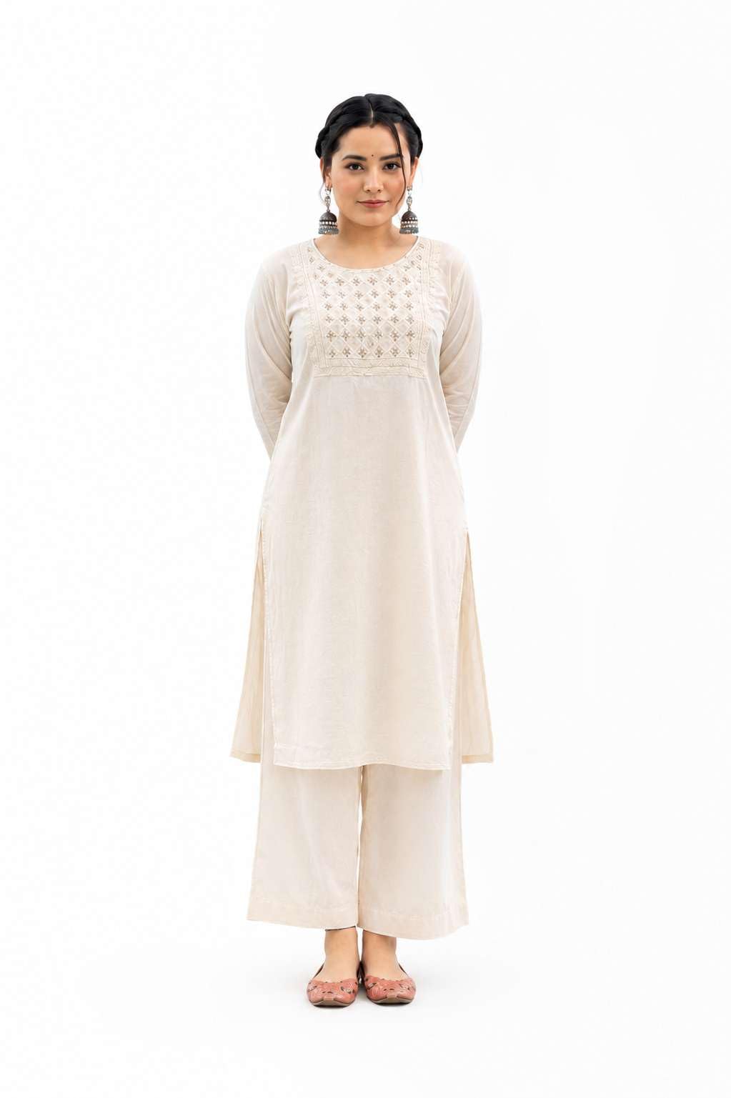 Women's Cotton Chanderi Print Straight Kurti with Pant