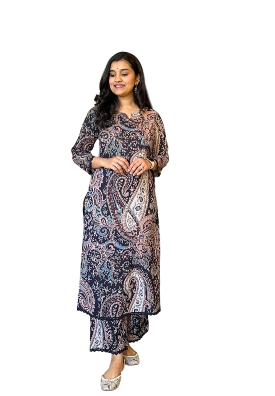 Women's Cotton Printed Straight Kurti with Pant Two Piece Co-ord Set