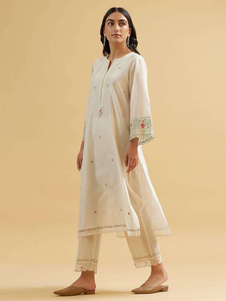 Women's Cotton Embroidered Straight Kurti With Pant