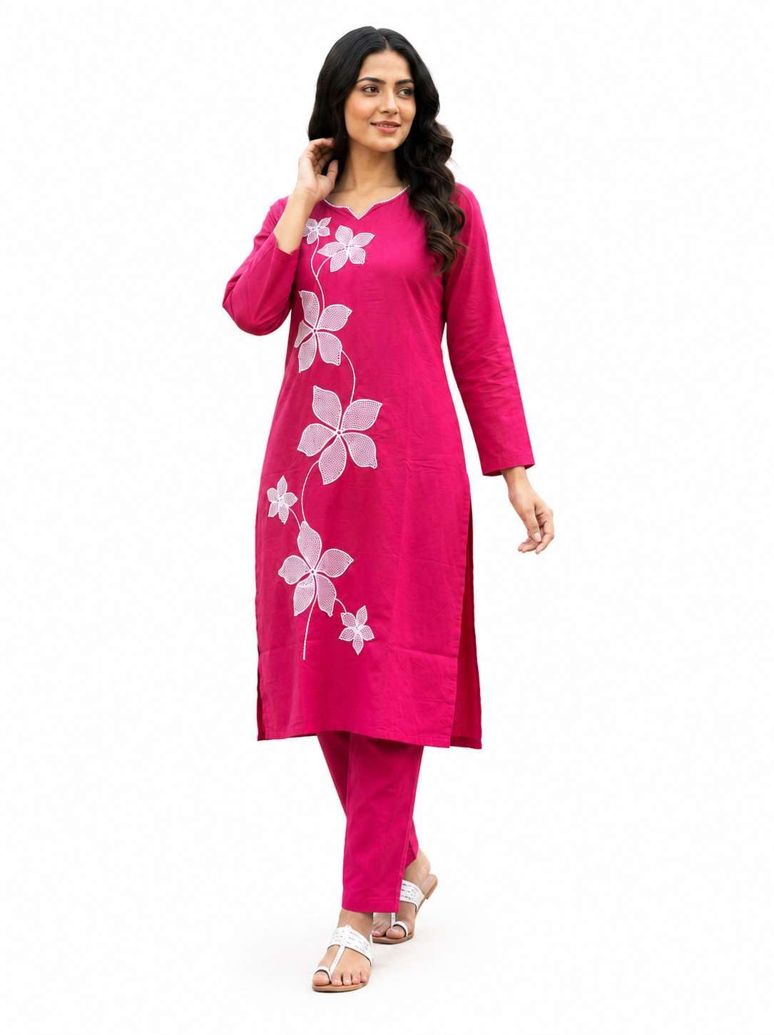 Women's Cotton Floral Printed Straight Kurti With Pant - UG-09