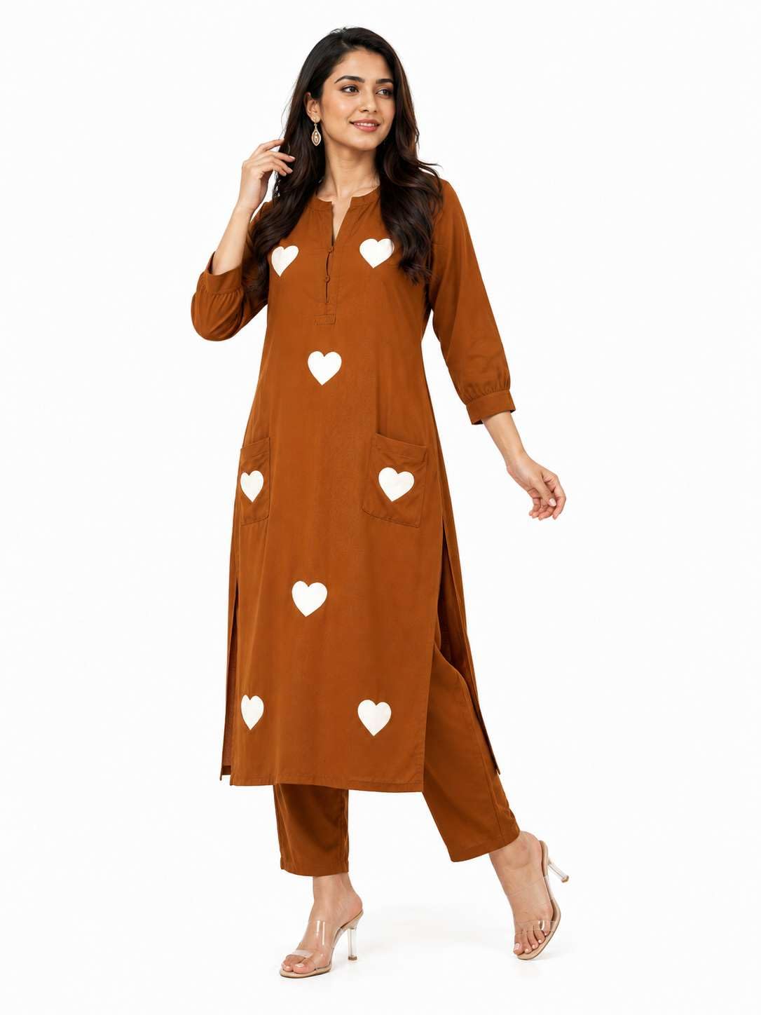 Women's Cotton Embroidered Straight Kurti With Pant Set