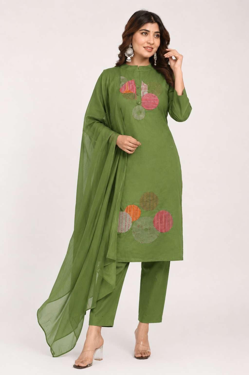 Women's Cotton Embroidery Straight Kurti With Pant Set
