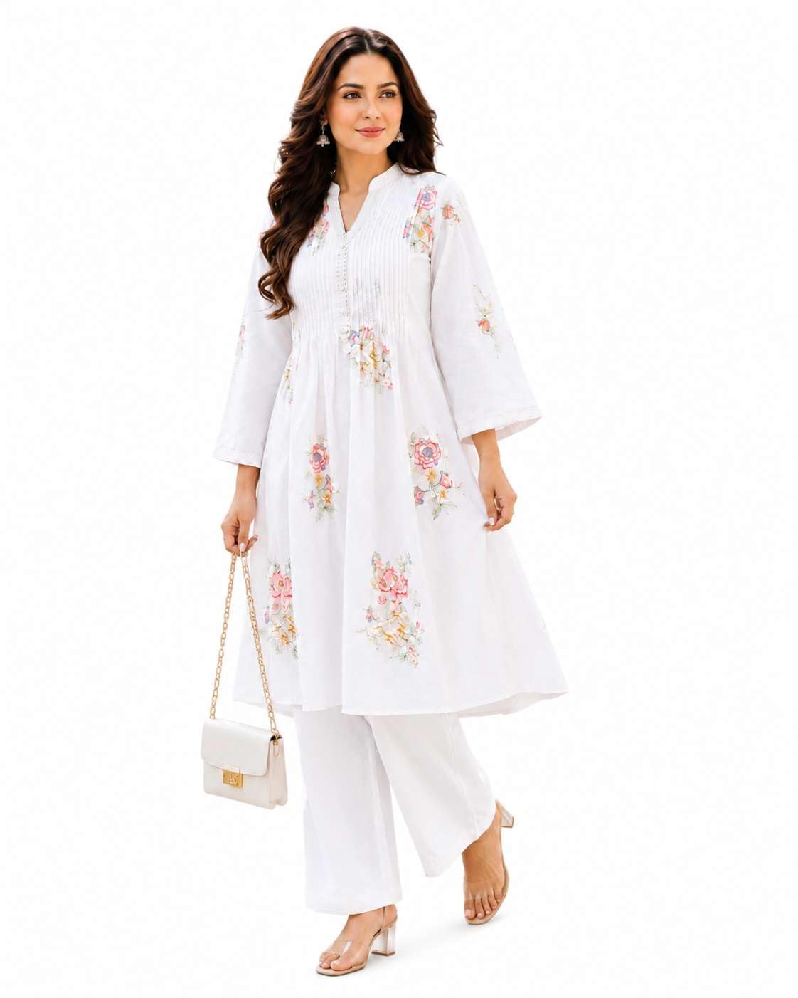 Women's Cotton Embroidery A-Line Kurti With Pant Set
