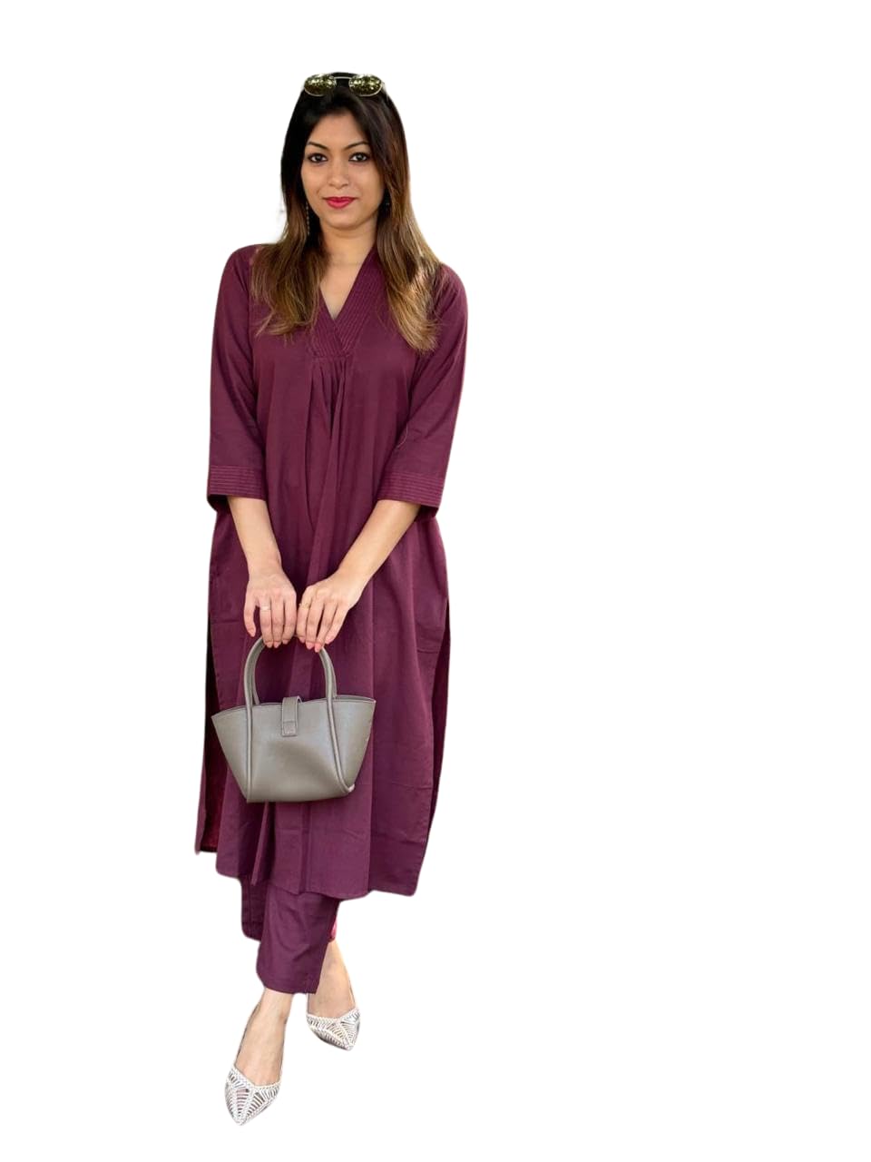 Women's Cotton Plain Coard set A-Line Straight Kurti With Pant