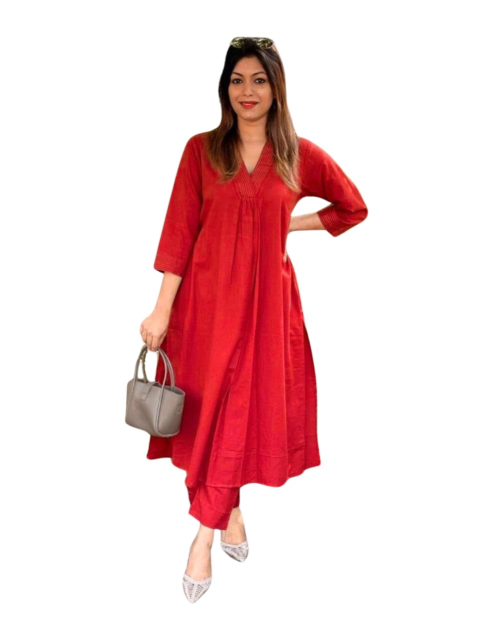 Women's Cotton Plain Coard set A-Line Straight Kurti With Pant
