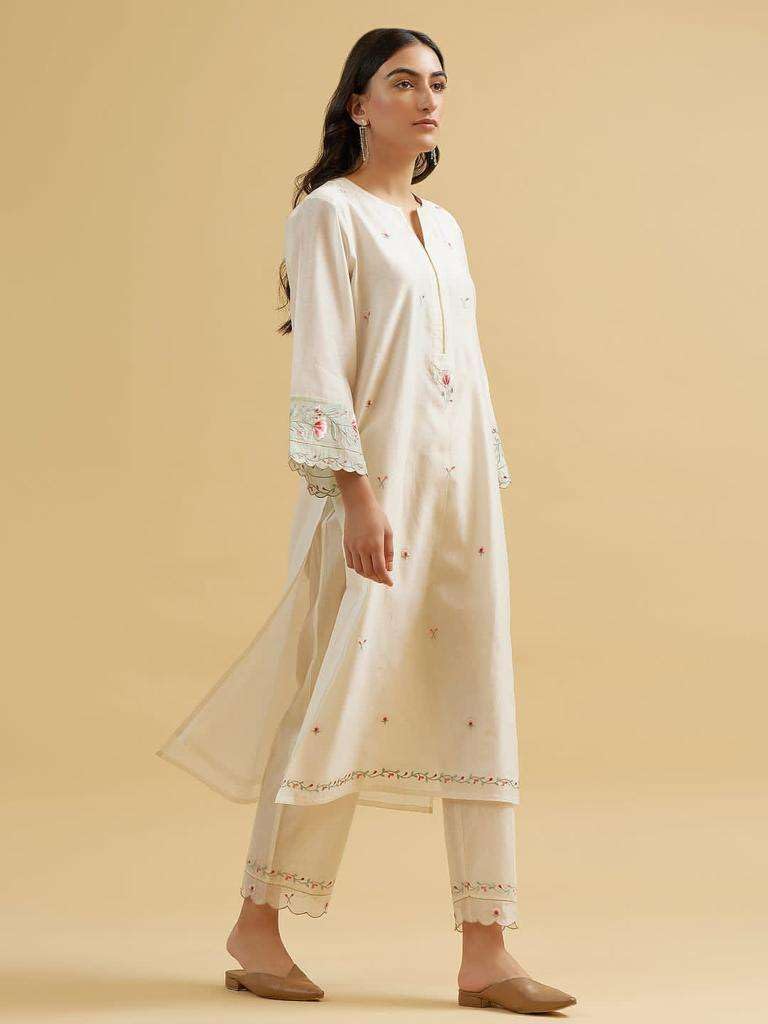 Women's Cotton Embroidered Straight Kurti With Pant