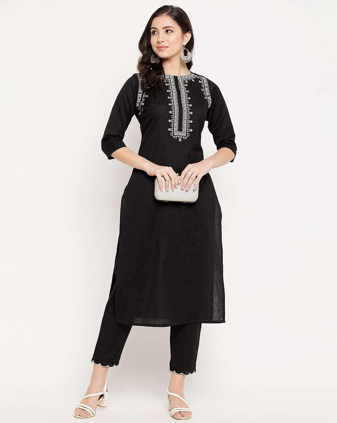 Women's Cotton Embroidered Straight kurti With fit Pant